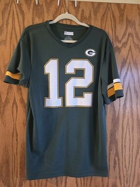NFL Green #12 Men's Jersey with White and Gold Accents